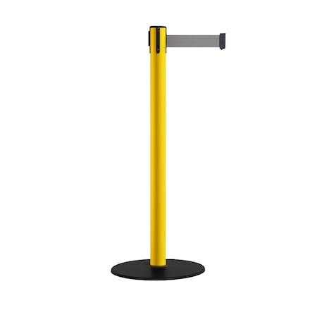 Retr. Belt Stanchion, Low Base, 2.5in YLW Post  9' Lt Gry Belt